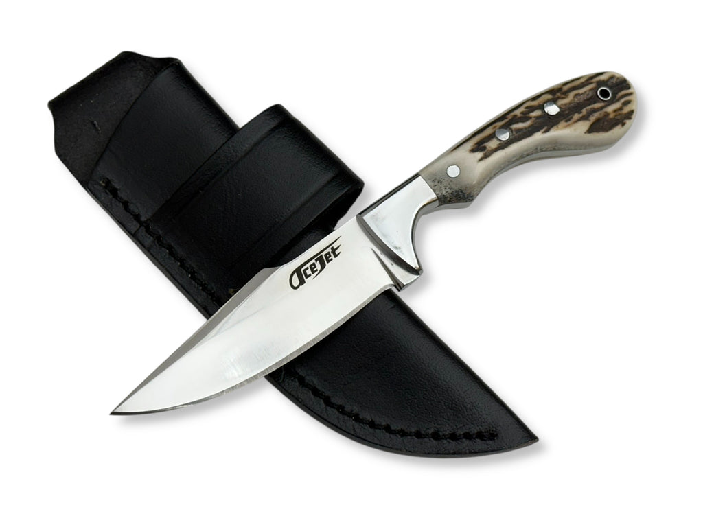 ACEJET Skinner Beaver 4" – Handgemaakt Jachtmes met Gewei & Elmax Staal