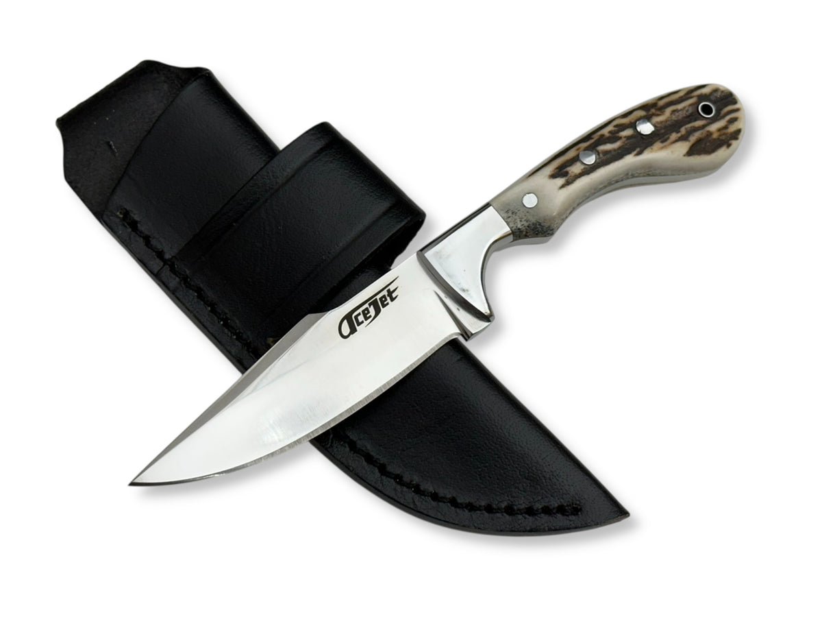 ACEJET Skinner Beaver 4" – Handgemaakt Jachtmes met Gewei & Elmax Staal