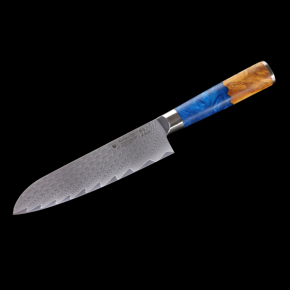 Katahiro ZEN santoku 17,8 cm met VG10 damastlemmet en blauw resin heft