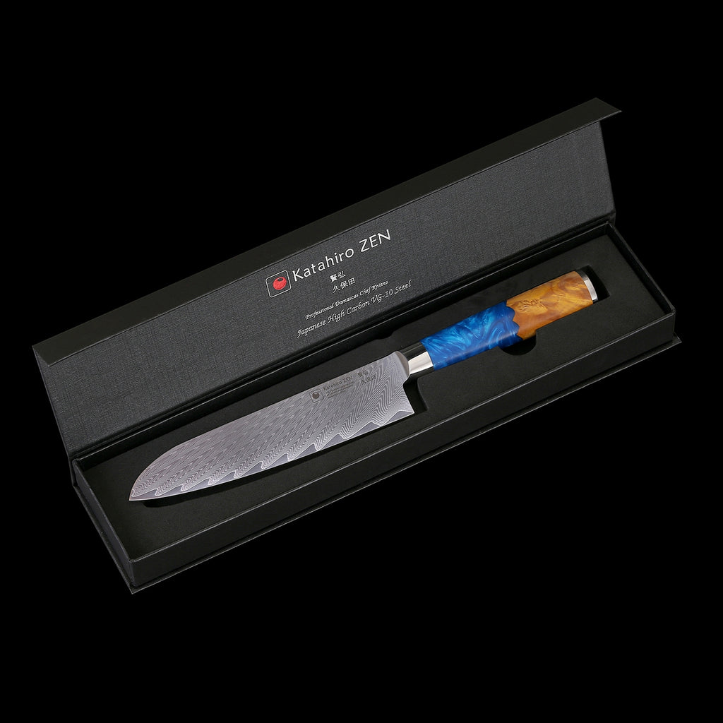 Katahiro ZEN santoku damast mes in zwarte geschenkdoos