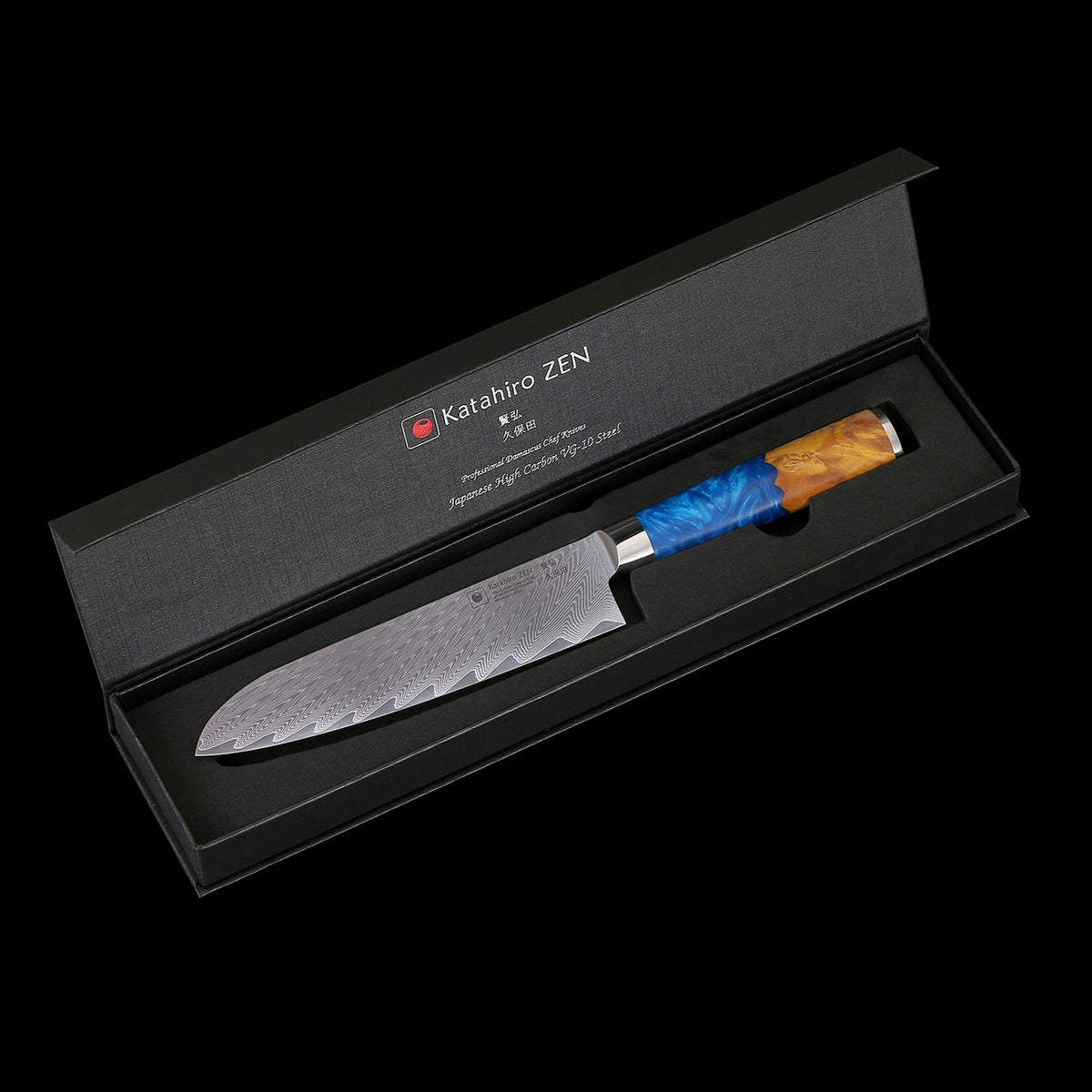 Katahiro ZEN santoku damast mes in zwarte geschenkdoos